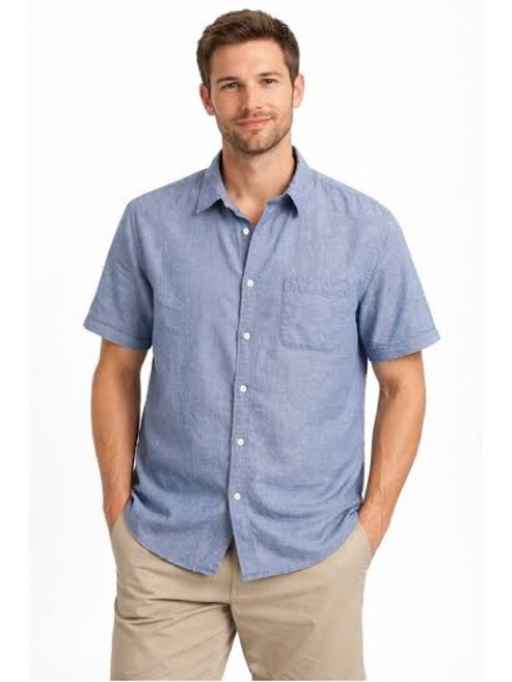 Uniqlo men’s light blue linen cotton button down shirt XL